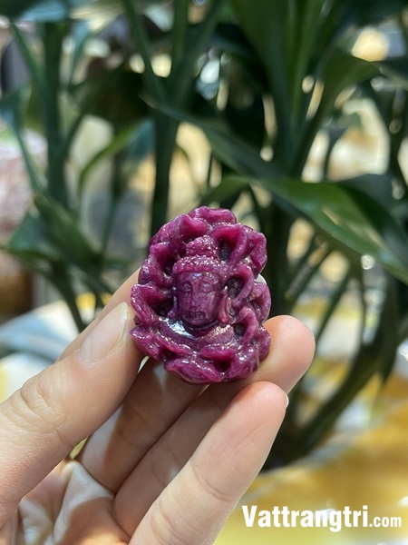 Mặt dây Diện bà quan âm hoa sen ngọc ruby vip
