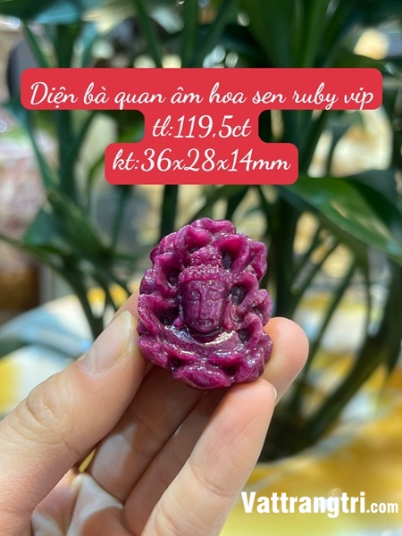 Mặt dây Diện bà quan âm hoa sen ngọc ruby vip