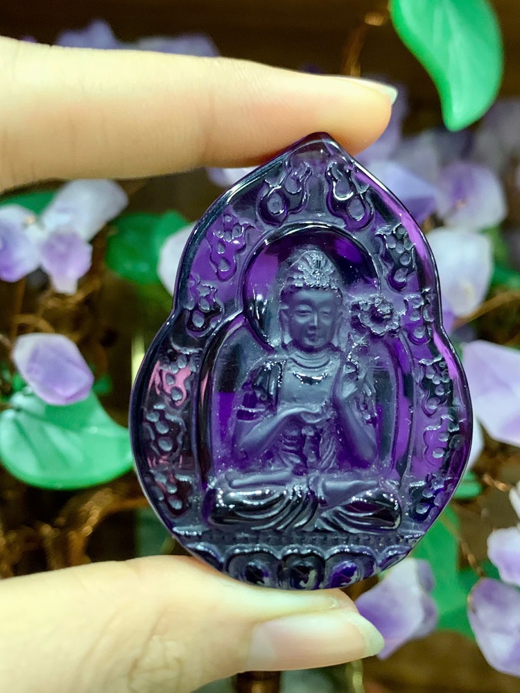 Mặt Dây Phổ Hiền Bồ Tát Thạch Anh Tím 53,32x40,1mm