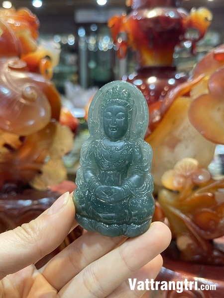 Mặt phật bà quan âm Ngọc phỉ thuý lam dầu 75mm