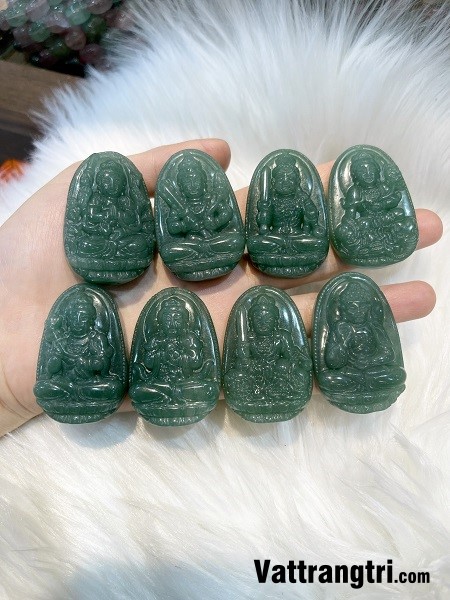 Mặt phật bản mệnh đá thạch anh xanh 51mm