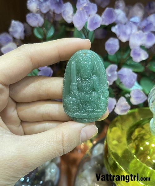 Mặt phật bản mệnh đá thạch anh xanh 51mm