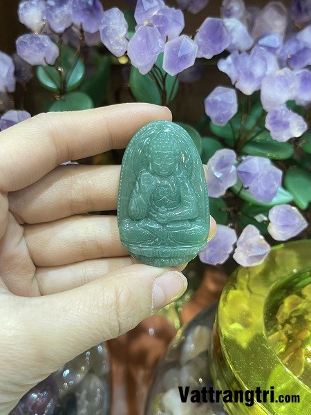 Mặt phật bản mệnh đá thạch anh xanh 51mm