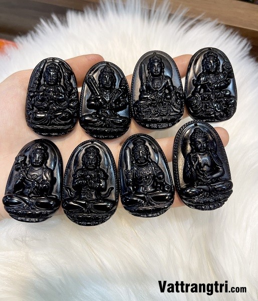 Mặt phật bản mệnh mã não đen 51mm