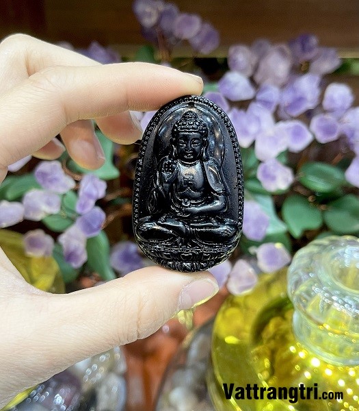 Mặt phật bản mệnh mã não đen 51mm