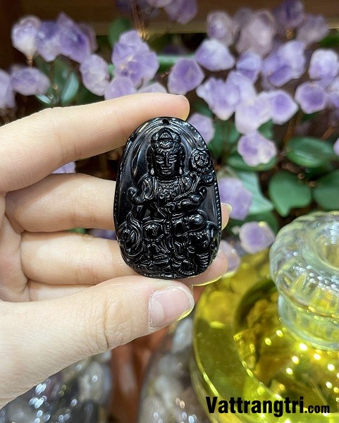 Mặt phật bản mệnh mã não đen 51mm