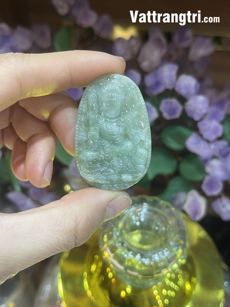 Mặt phật bản mệnh ngọc cẩm thạch xanh 51mm