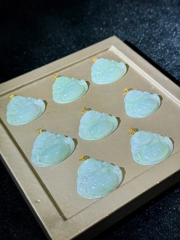 Mặt Phật Di Lặc Ngọc Phỉ Thuý Móc Vàng 18k