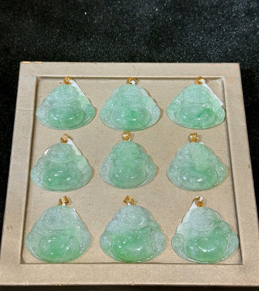 Mặt Phật Di Lặc Ngọc Phỉ Thuý Móc Vàng 18k
