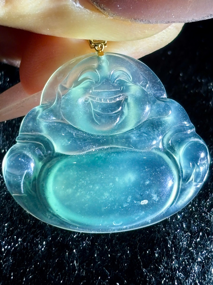 Mặt Phật Di Lặc Ngọc Phỉ Thuý Móc Vàng 18K