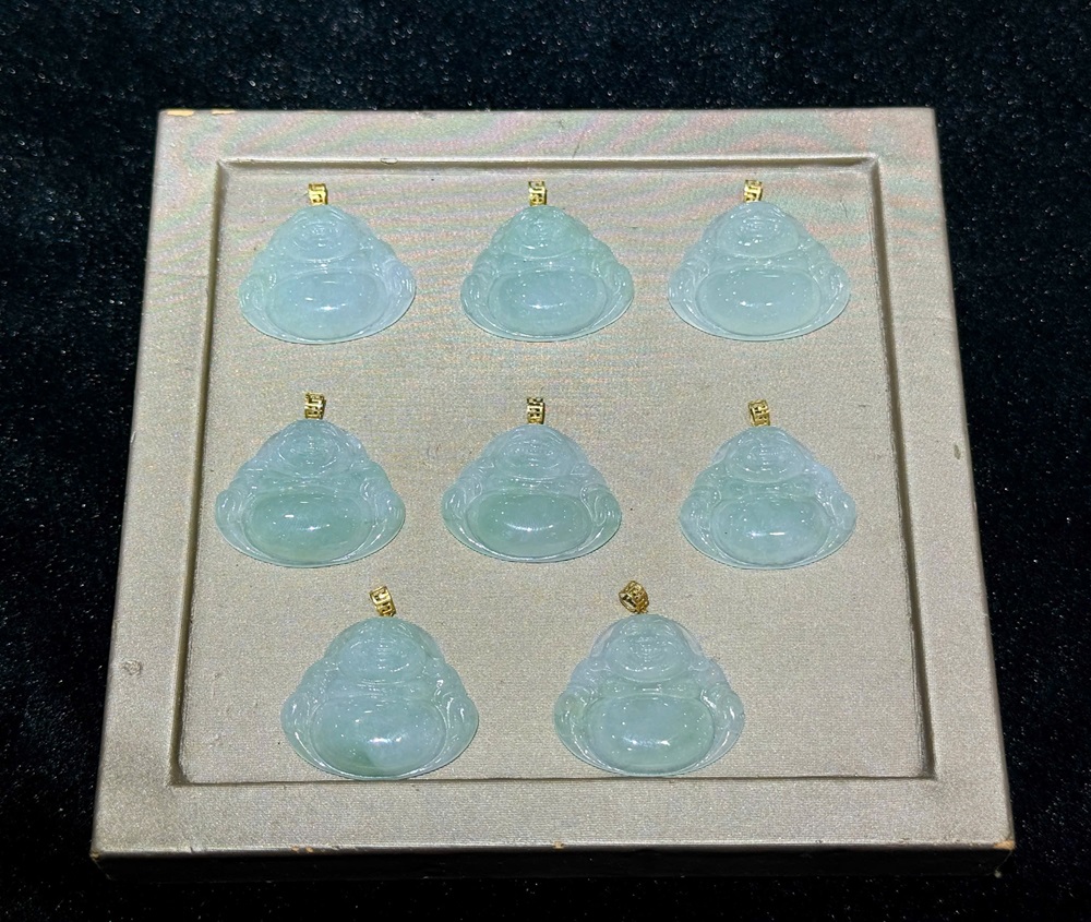 Mặt Phật Di Lặc Ngọc Phỉ Thuý Móc Vàng 18k