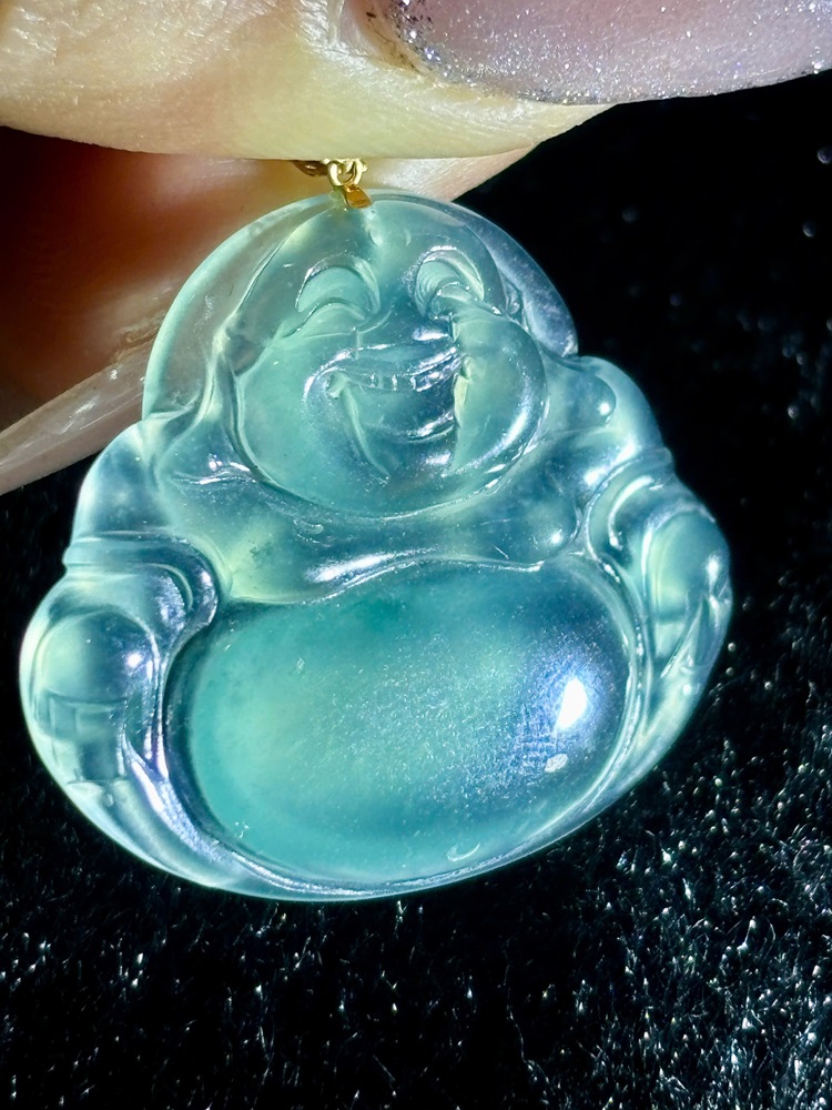 Mặt Phật Di Lặc Ngọc Phỉ Thuý Móc Vàng 18K