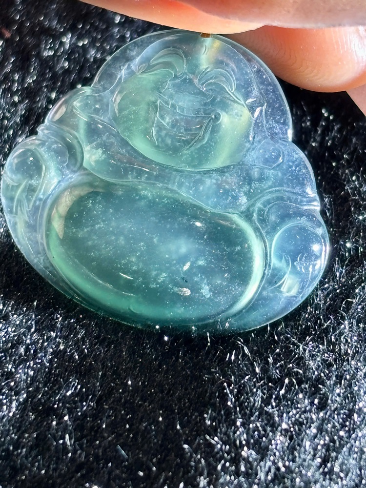 Mặt Phật Di Lặc Ngọc Phỉ Thuý Móc Vàng 18K