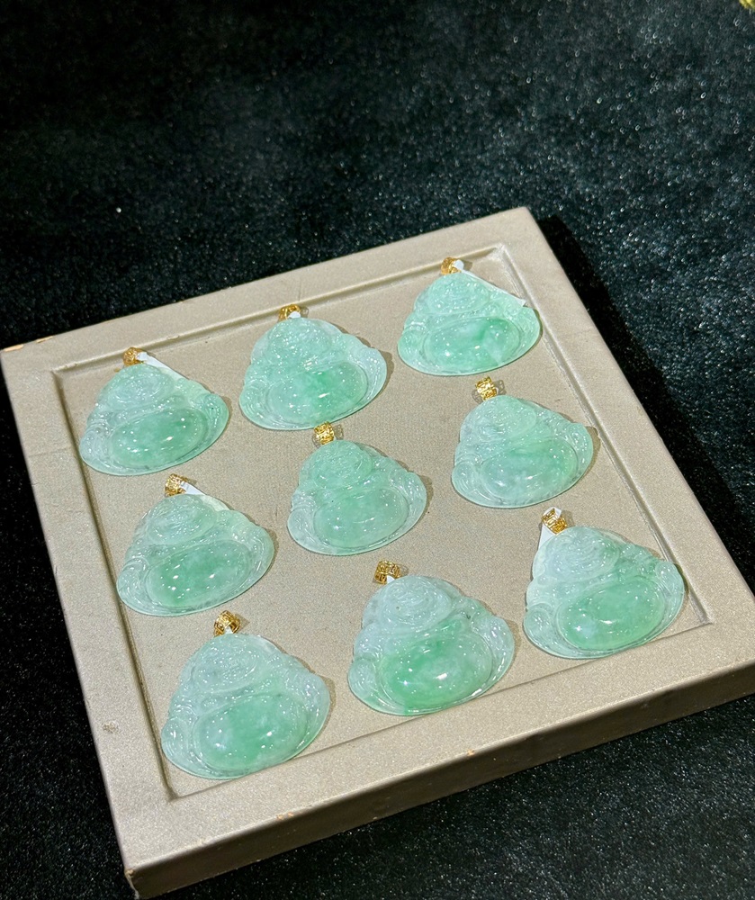 Mặt Phật Di Lặc Ngọc Phỉ Thuý Móc Vàng 18k