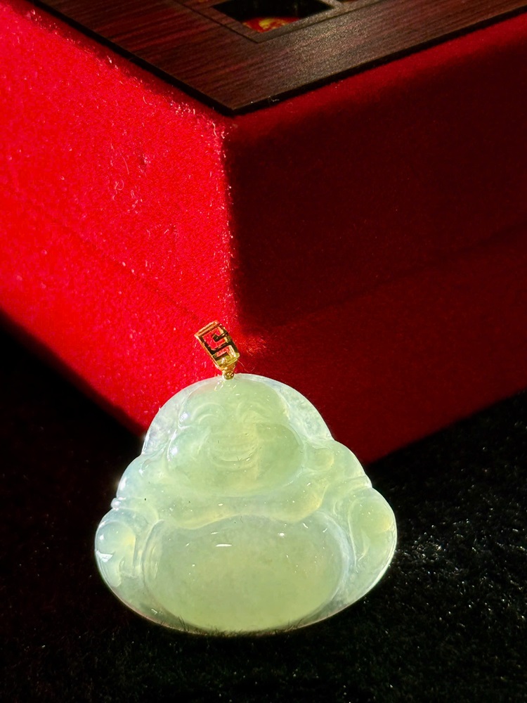 Mặt Phật Di Lặc Ngọc Phỉ Thuý Móc Vàng 18k
