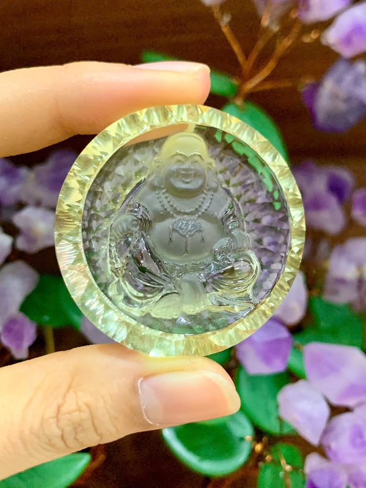Mặt phật di lặc thạch anh vàng 42,3mm