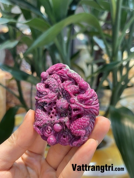 Mặt dây chuyền song long chầu ngọc ruby vip 65mm