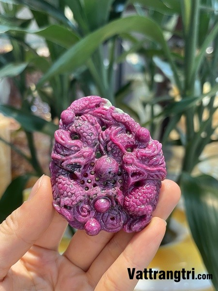 Mặt dây chuyền song long chầu ngọc ruby vip 65mm