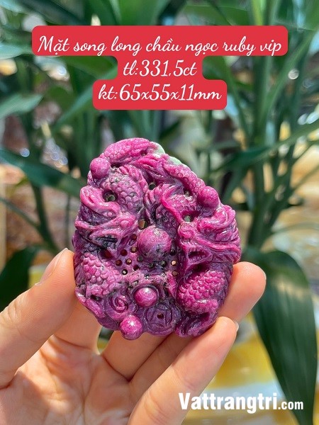 Mặt dây chuyền song long chầu ngọc ruby vip 65mm