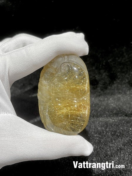 Mặt Thạch anh tóc vàng chạm hồ lô tài lộc 60mm