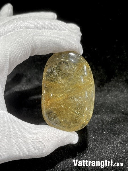 Mặt Thạch anh tóc vàng chạm hồ lô tài lộc 60mm