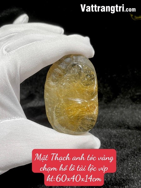 Mặt Thạch anh tóc vàng chạm hồ lô tài lộc 60mm