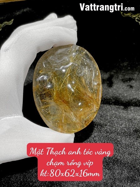 Mặt Thạch anh tóc vàng chạm khắc rồng 80mm