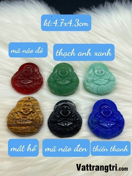 Mặt thần tài di lặc đá quý thạch anh , mã não , mắt hổ , thiên thanh