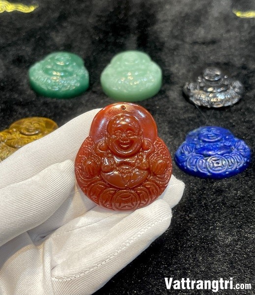 Mặt thần tài di lặc đá quý thạch anh , mã não , mắt hổ , thiên thanh