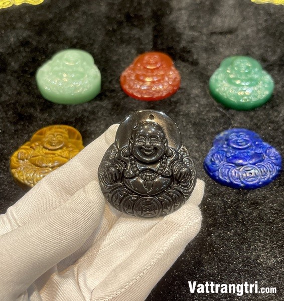 Mặt thần tài di lặc đá quý thạch anh , mã não , mắt hổ , thiên thanh
