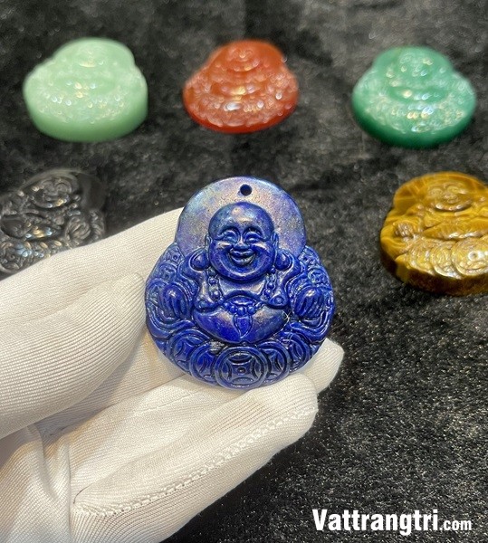 Mặt thần tài di lặc đá quý thạch anh , mã não , mắt hổ , thiên thanh