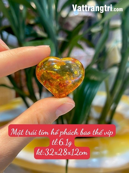 Mặt trái tim đá quý hổ phách bao thể vip 45mm