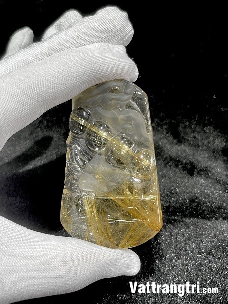 Mặt dây thạch anh tóc vàng chạm khắc Rồng 68mm