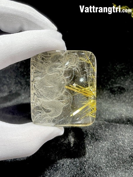 Mặt vuông thạch anh tóc vàng chạm Rồng 55mm