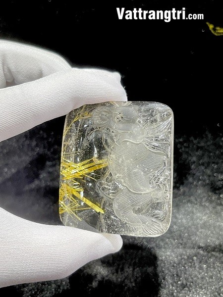 Mặt vuông thạch anh tóc vàng chạm Rồng 55mm