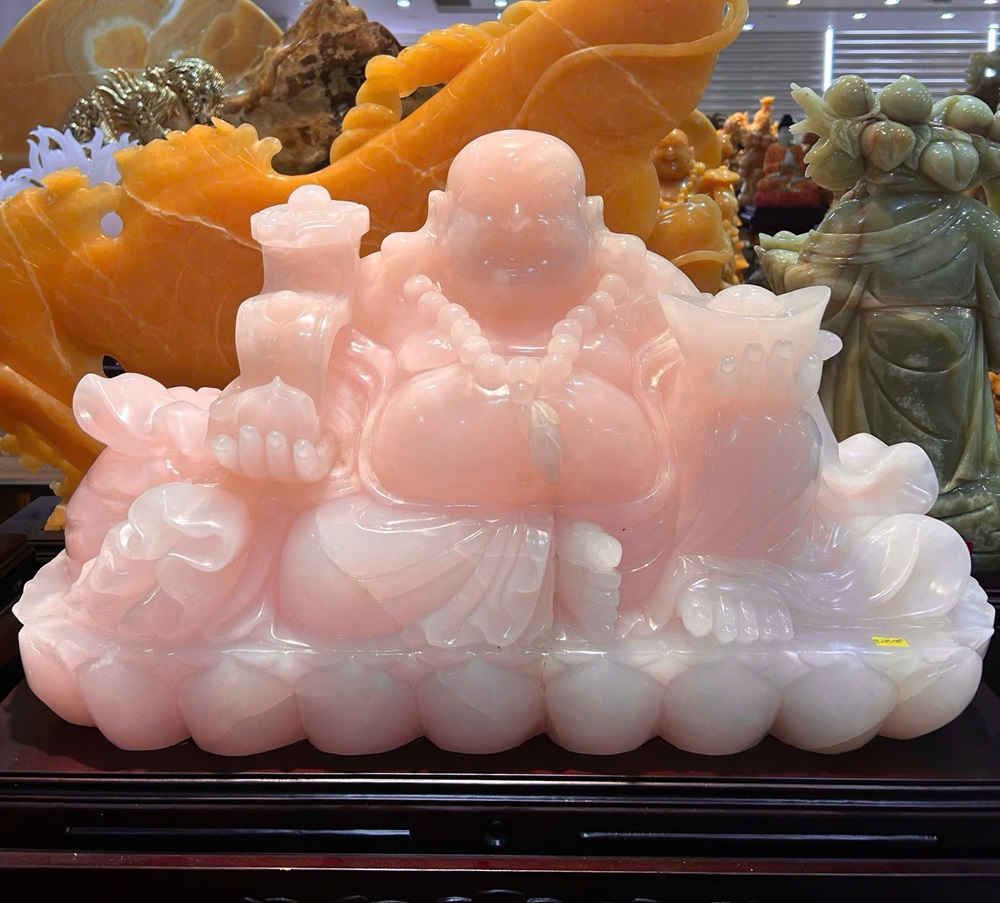 Ngài Di Lặc ngọc onyx hồng 82cm