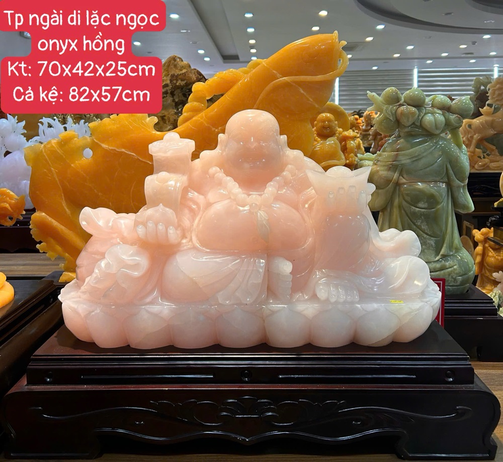 Ngài Di Lặc ngọc onyx hồng 82cm
