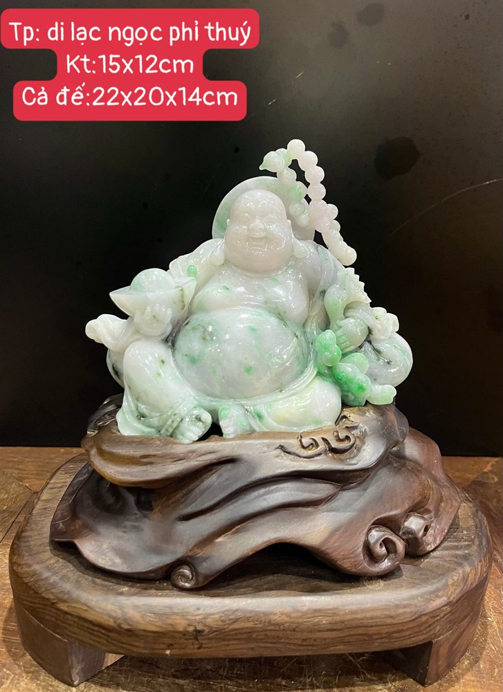 Ngài Di Lạc Ngọc Phỉ Thuý + Giấy Kiểm Định 22x20x14cm