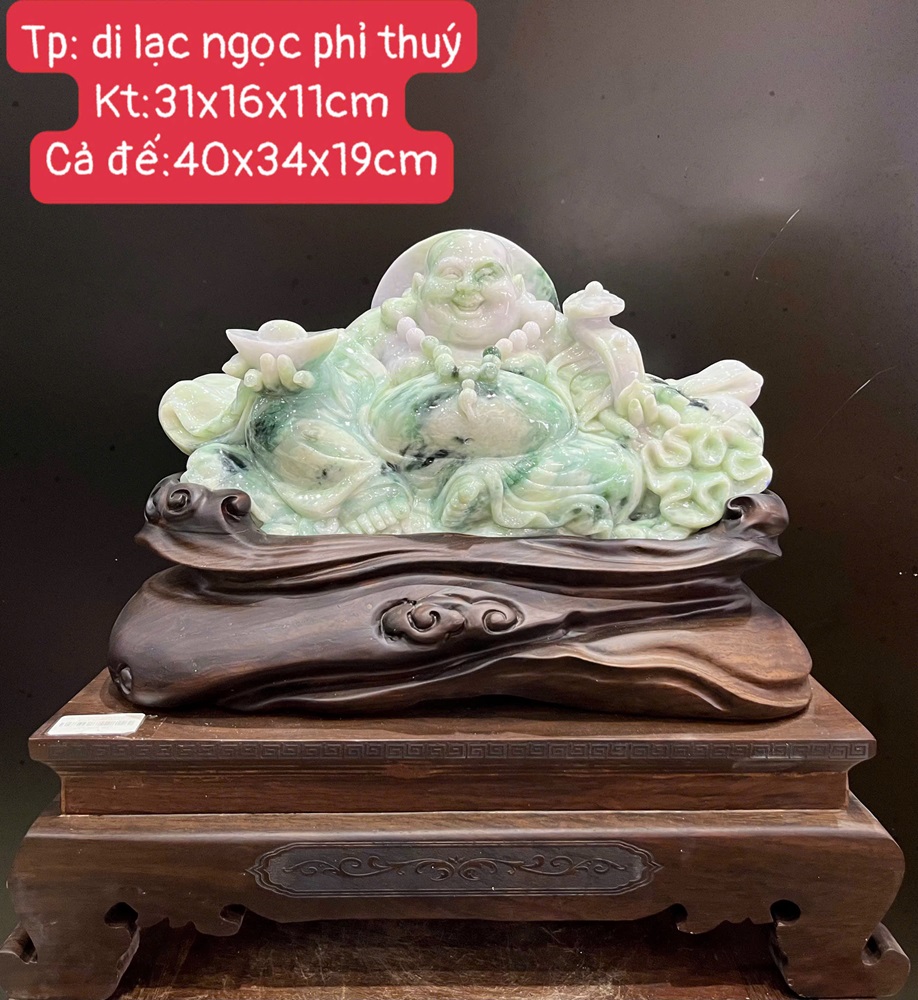Ngài Di Lạc Ngọc Phỉ Thuý + Giấy Kiểm Định 40x34x19cm