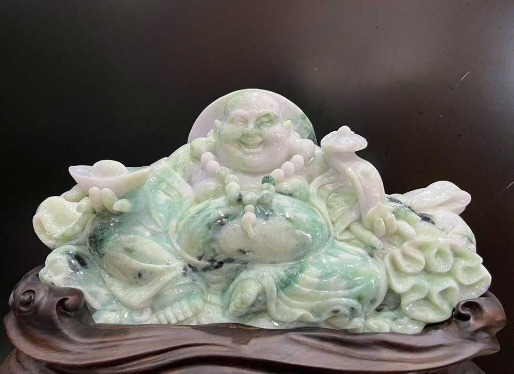 Ngài Di Lạc Ngọc Phỉ Thuý + Giấy Kiểm Định 40x34x19cm