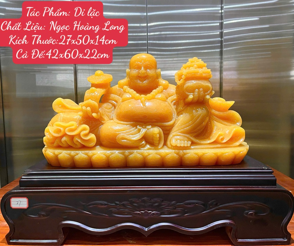 Ngài Phật Di Lặc ngồi trên túi tiền ngọc hoàng long 60cm