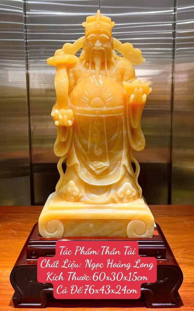 Ngài Thần Tài cầm gậy như ý ngọc hoàng long nguyên khối 76cm