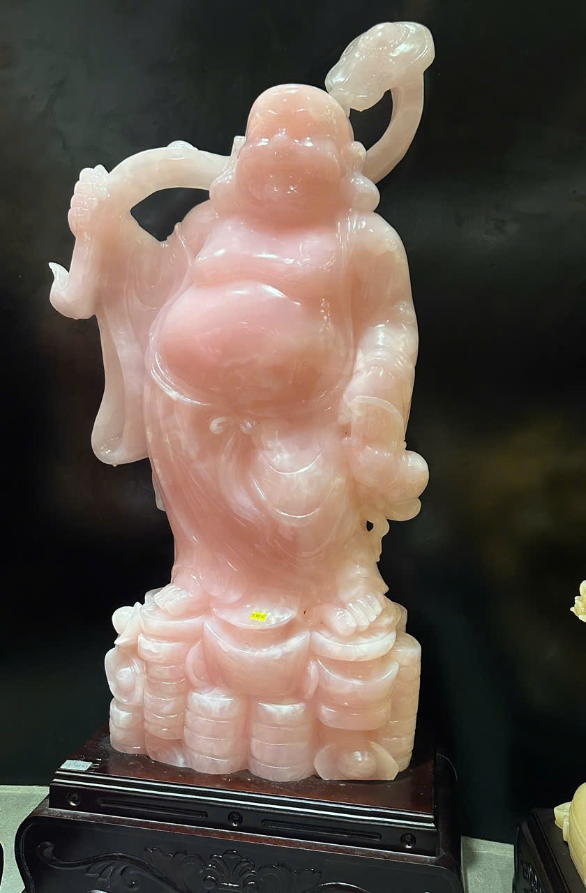 Ngài Thần Tài Di Lặc Đứng Ngọc Onyx Hồng 128cm