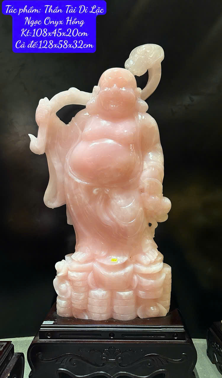 Ngài Thần Tài Di Lặc Đứng Ngọc Onyx Hồng 128cm