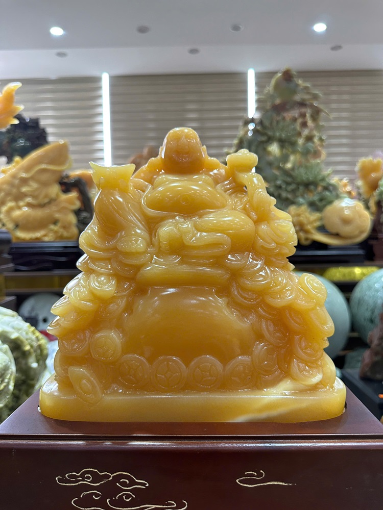 Ngài thần tài di lặc ngồi núi tiền ngọc hoàng long 32cm