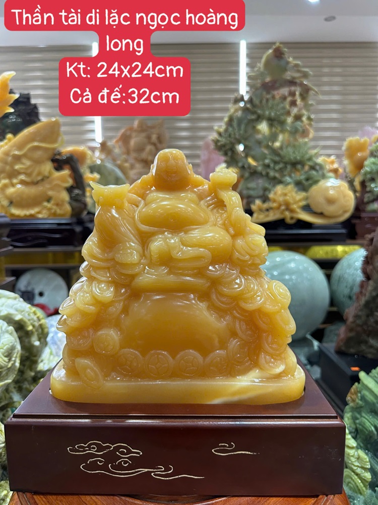 Ngài thần tài di lặc ngồi núi tiền ngọc hoàng long 32cm