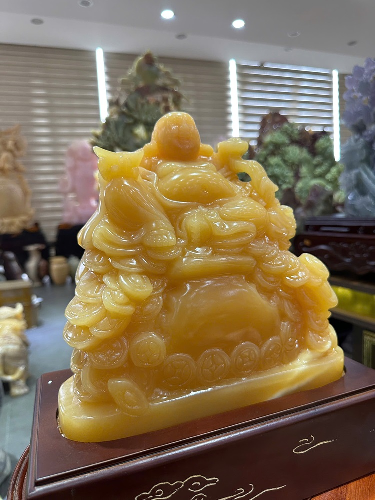 Ngài thần tài di lặc ngồi núi tiền ngọc hoàng long 32cm