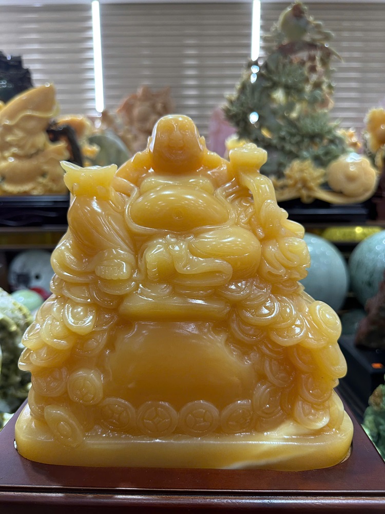 Ngài thần tài di lặc ngồi núi tiền ngọc hoàng long 32cm