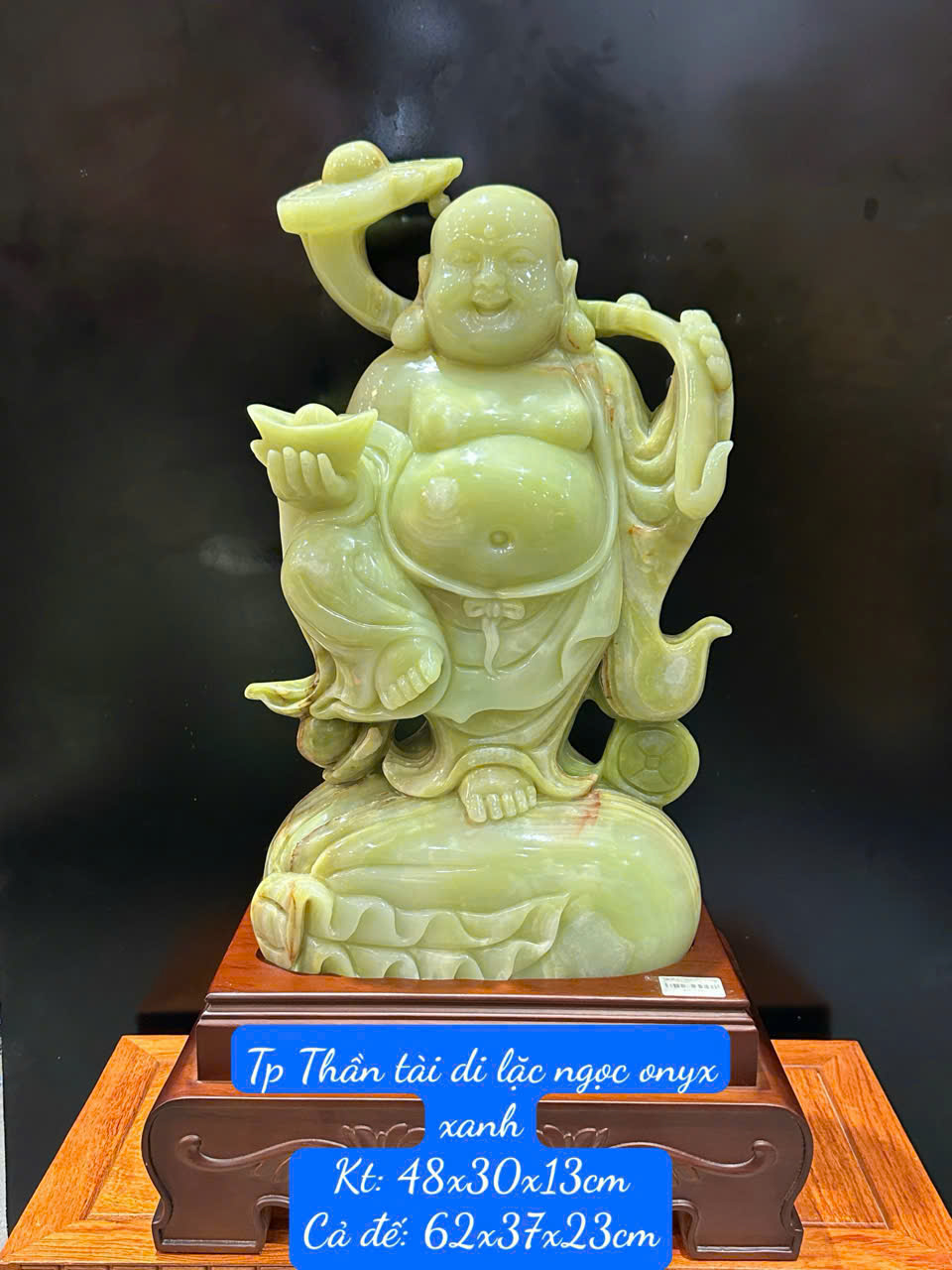 Ngài Thần tài di lặc ngọc onyx xanh 62cm