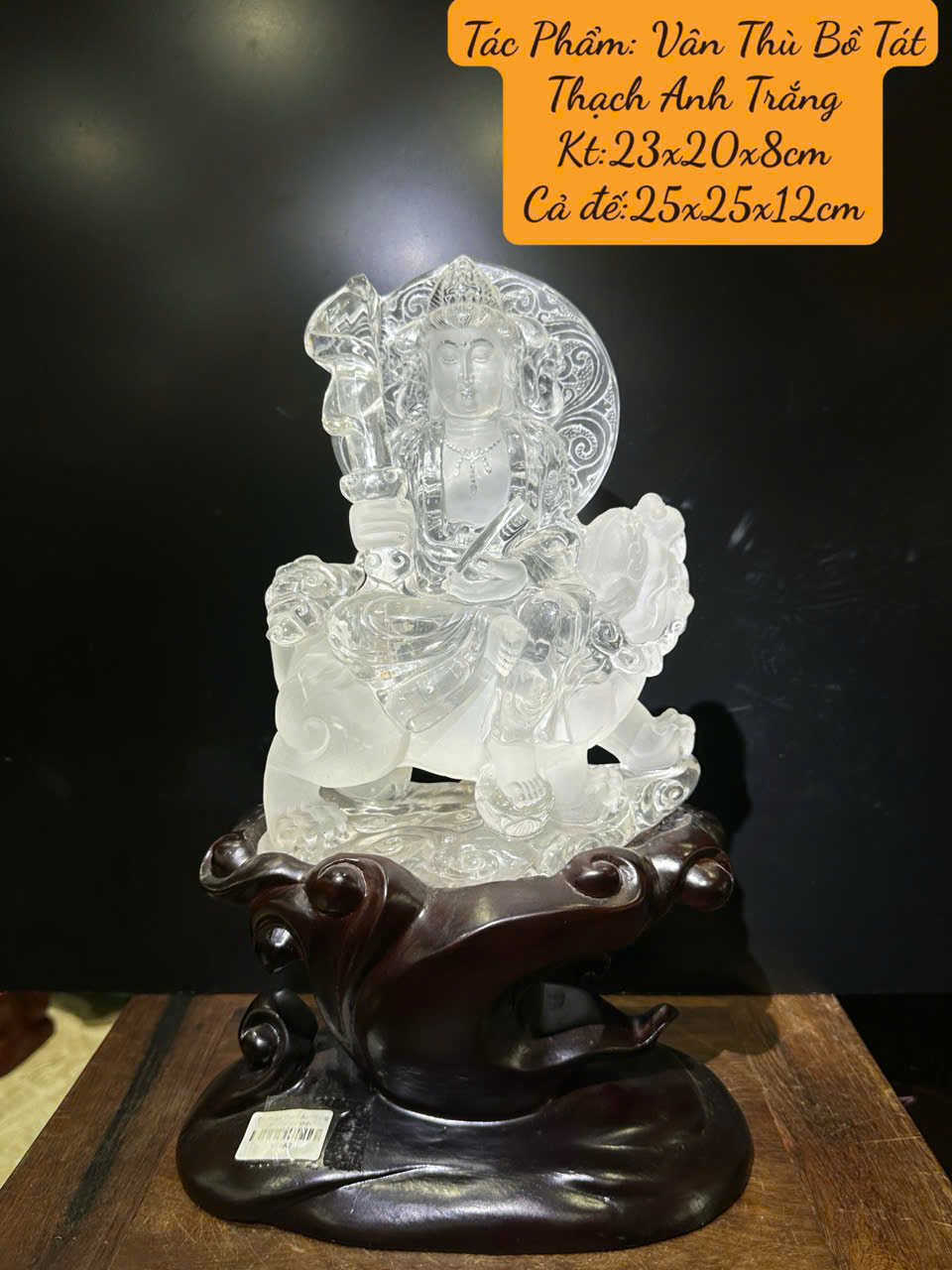 Ngài Vân Thù Bồ Tát Thạch Anh Trắng 25cm